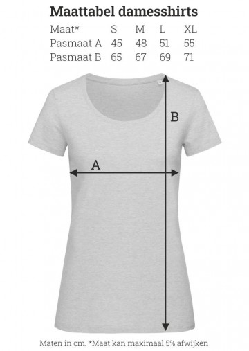 LFL retro T-shirt lichtgrijs maattabel (dames)