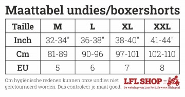 Boxershorts maattabel